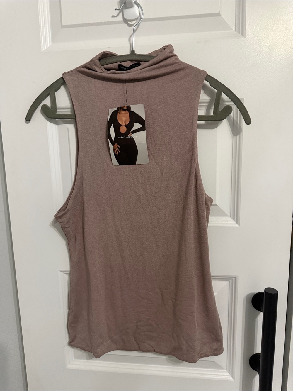 Naked wardrobe Sleeveless Mock Neck Tank Top -taupe XL